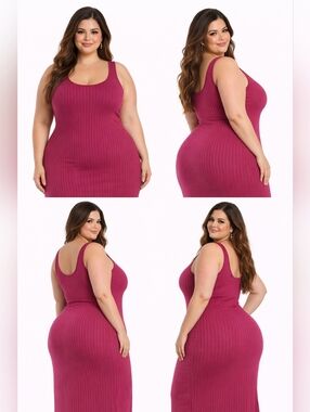 Amazon Sleeveless Ribbed Bodycon Dress in Pink
